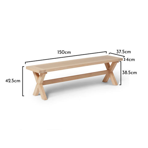 Charlotte 190cm Dining Table with 2 150cm Dining Benches - Whitewash Oak