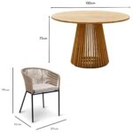 Willow 6 Seater Round Wooden Garden Set with 6 Hali Natural Rope Chairs & Round Cream LED Parasol - Image 12