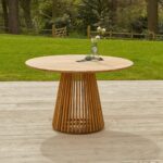Willow 6 Seater Round Wooden Garden Set with 6 Hali Natural Rope Chairs & Round Cream LED Parasol - Image 2