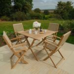 London FSC Acacia 4 Seater Square Folding Bistro Set with London Rope Folding Armchairs