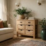 Surrey Oak Console Table with Baskets - Image 2