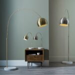 Feliciani Brushed Brass Metal and White Marble Floor Lamp - Image 2