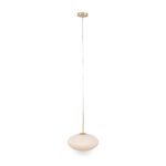 Emilia White Glass and Gold Metal Ribbed Oval Pendant