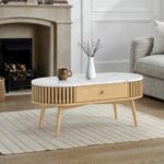 Shorwell Oak & Marble 1 Drawer Oval Coffee Table - Image 2