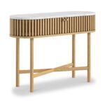 Shorwell Oak & Marble Slatted Oval Console Table