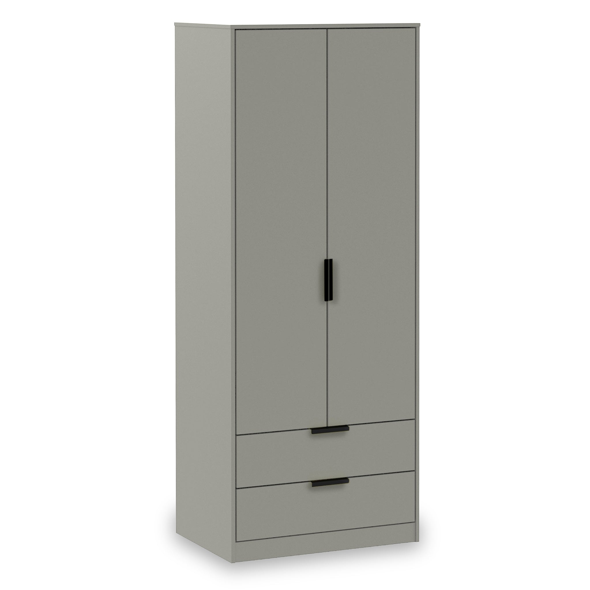 RFDEG081DG-Hudson-2-Door-2-Drawer-Wardrobe-Grey-Angle Hudson 2 Door 2 Drawer Wardrobe - Image 1