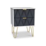 Geo 2 Drawer Bedside Table with Gold Hairpin Legs - Image 5