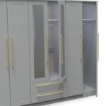 Bramham Grey Tall 6 Door 2 Mirror Wardrobe - Image 4