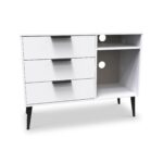 Asher White 3 Drawer TV Unit with Black Legs