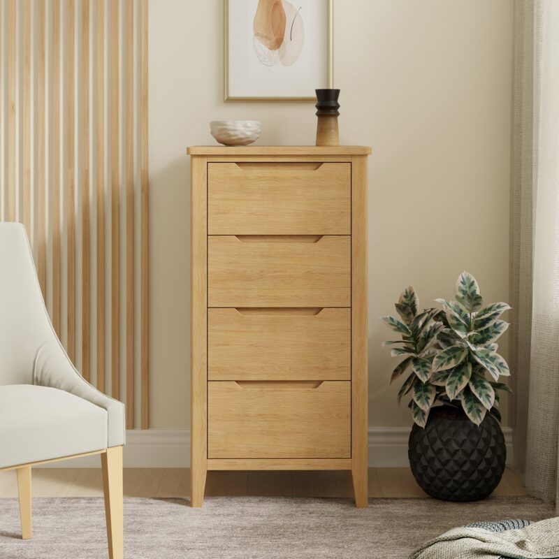 Camdale Oak 4 Drawer Tallboy Chest