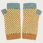 Womens Lambswool Wristwarmers Green/Mustard Check