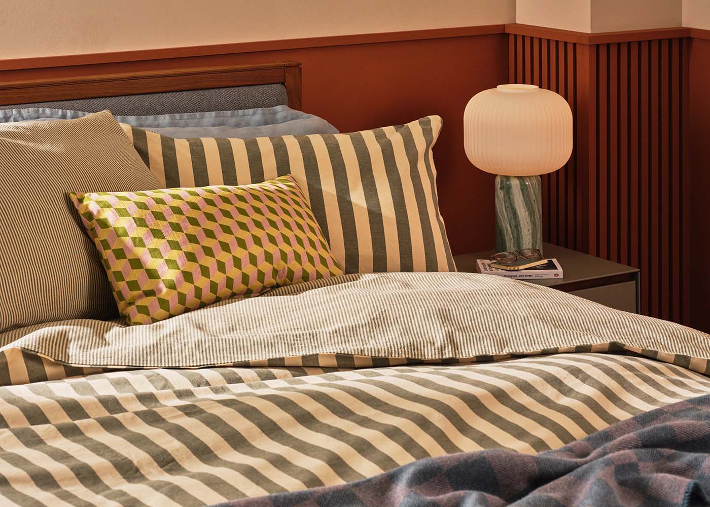 product_mg004925_cotton-stripe-green-natural-bed-linen-set_features_hero Cotton Stripe Green & Natural Bed Linen Set - Image 1