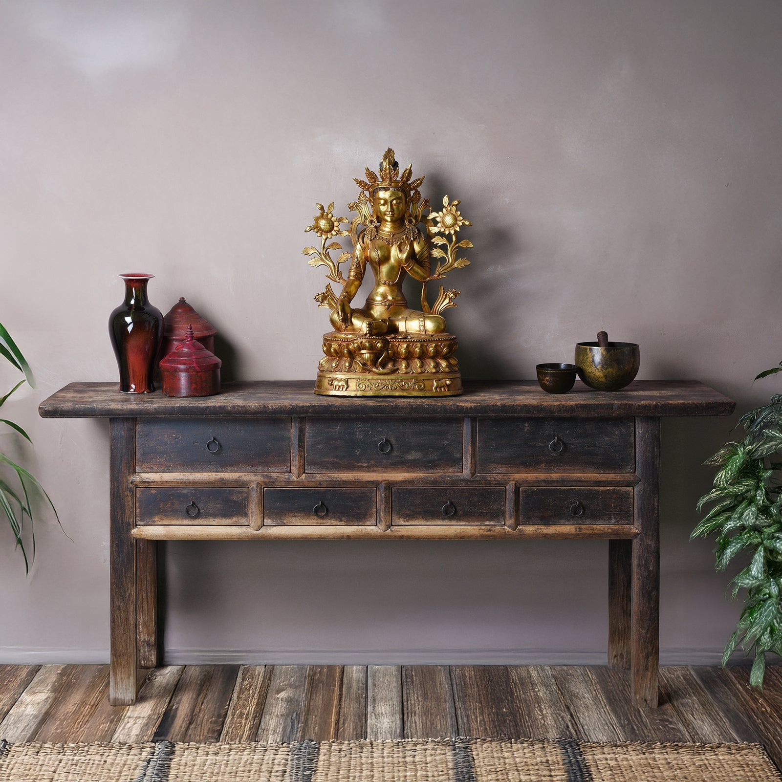 Rustic 7 Drawer Console Table from Shanxi - 19th Century - Image 1