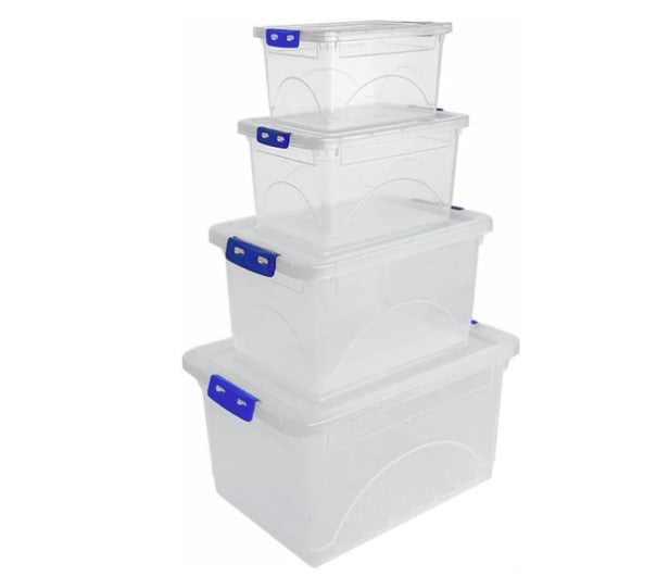 4_pack_clear_plastic_storage_boxes 4 Pack Clear Plastic Storage Boxes with Secure Clip Lids - Image 1