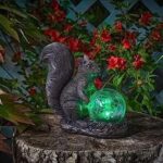 Solar Powered Squirrel Crackle Globe Light Garden Ornament