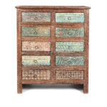 Carved Chest Of 10 Drawers Made From Reclaimed Teak