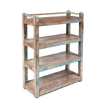 Small Vintage Painted Indian Teak Shelf - Ca 1930