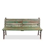 Vintage Green Painted Slatted Teak Bench - Ca 1910 - Image 2