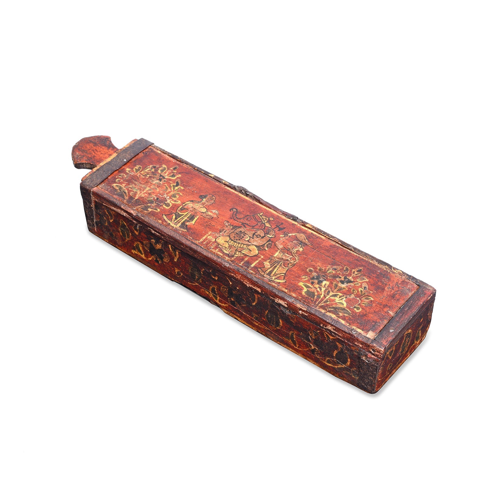 A01951-Detail-1 Ganesh Pen Box from Nagaur with Original Paint - 19th Century - Image 1