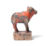 Painted Teak Nandi Bull Toy From Rajasthan - 19th Century