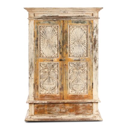Cream Painted Almirah Cabinet - 19th Century