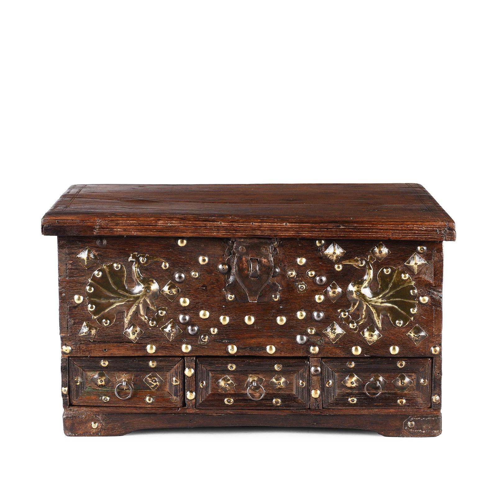A02359 Brass Studded Rosewood Peacock Box From Saurashtra - 19th Century - Image 1