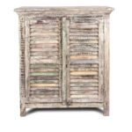 Painted Louvre Cabinet Made From Reclaimed Teak
