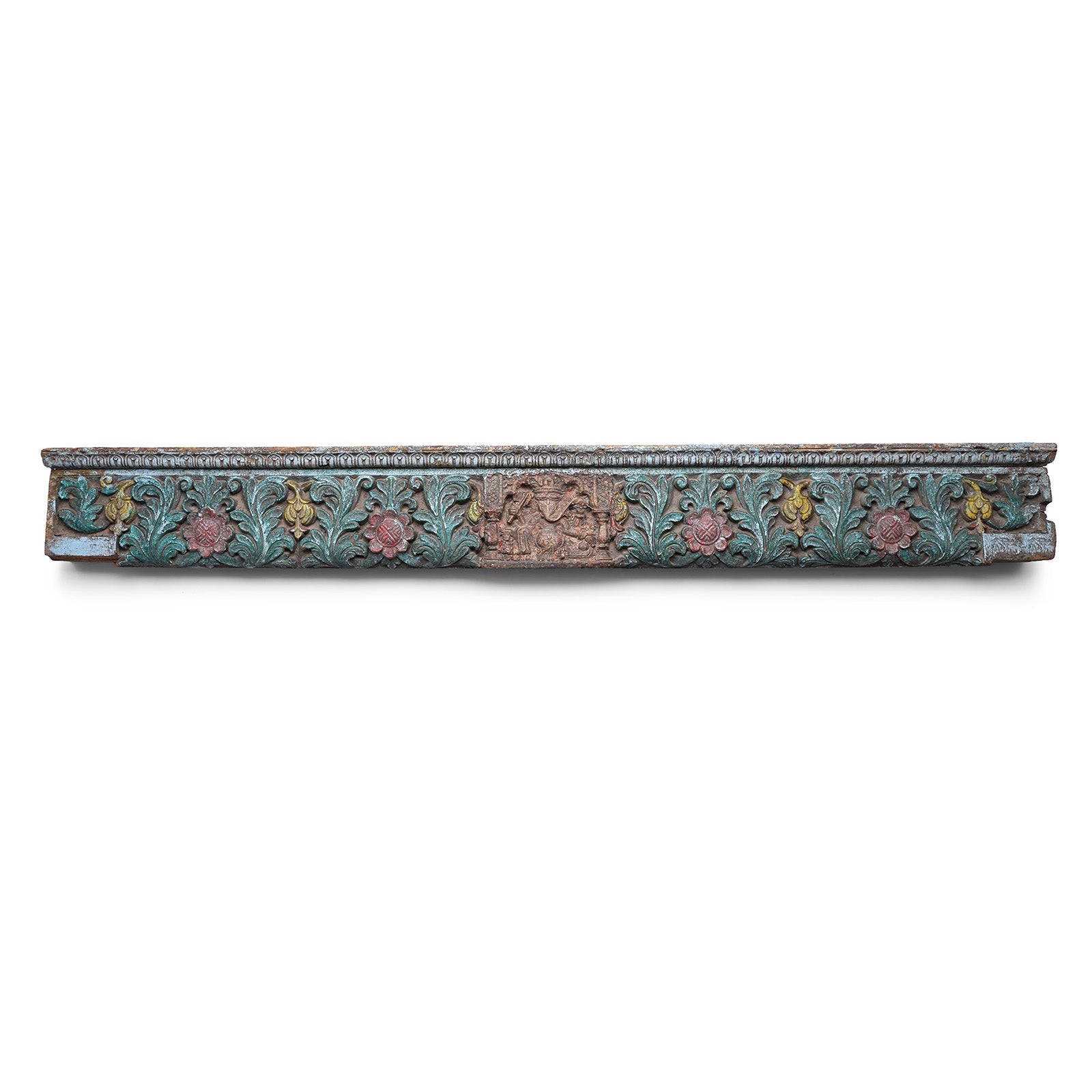 Antique_Indian_Carved_Panel_Of_Ganesh_A03688 Painted Ganesh Lintel Panel From Kutch - 19th Century - Image 1