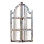 Large Blue Painted Dog Gates From gujarati Temple - 19th Century