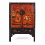 Red & Black Lacquer Wedding Cabinet From Shanxi - 19thC