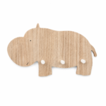 40cm Wooden Wall Mounted Baby Hippo with Three Hooks - Image 2