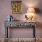 Turquoise Lacquer 3 Drawer Console Table