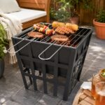 Black Gothic Square Fire Pit Outdoor Garden BBQ Heater - Image 9