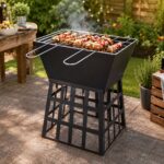 Black Gothic Square Fire Pit Outdoor Garden BBQ Heater