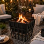 Black Gothic Square Fire Pit Outdoor Garden BBQ Heater - Image 8