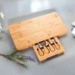 Bamboo Cheese Board & Knife Set Wooden Serving Platter - Image 5