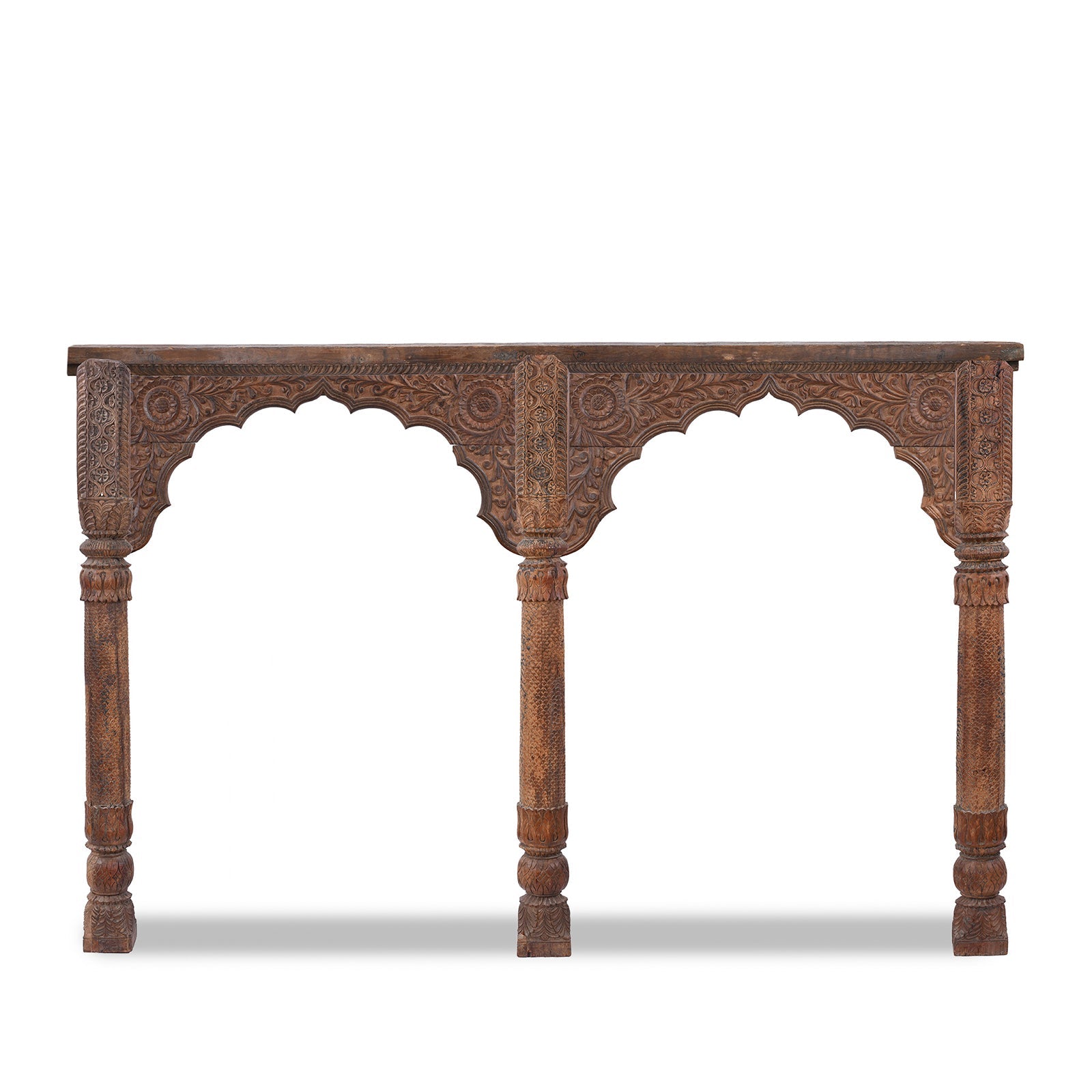 Early_19th_Century_Carved_Teak_Double_Arch_From_Uttar_Pradesh_In_Mughal_Style_A03772 Carved Teak Double Arch From Uttar Pradesh - Early 19th Century - Image 1