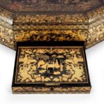 Canton Export Black Lacquer Work Box On Stand - 19th Century - Image 10