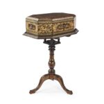 Canton Export Black Lacquer Work Box On Stand - 19th Century