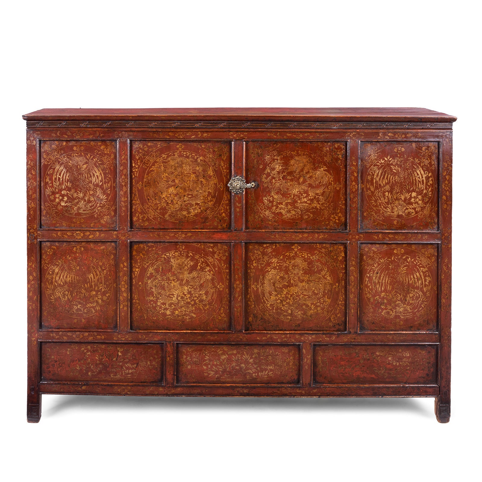 Red & Gold Painted Altar Cabinet From Central Tibet - 19th Century - Image 1