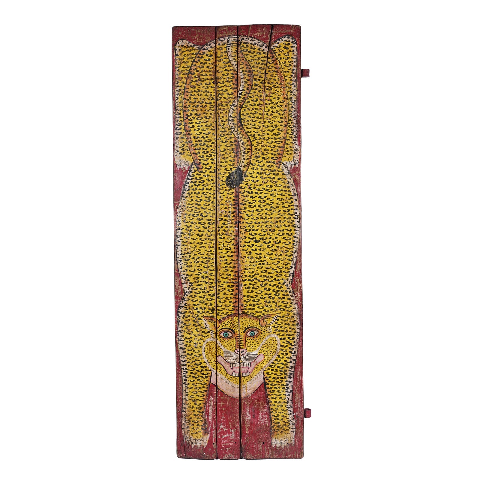 Indian Red Painted Leopard Door Panel - Image 1