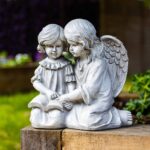 Resin Reading Angel Lamp Child Statue – Decorative LED Cherub Ornament