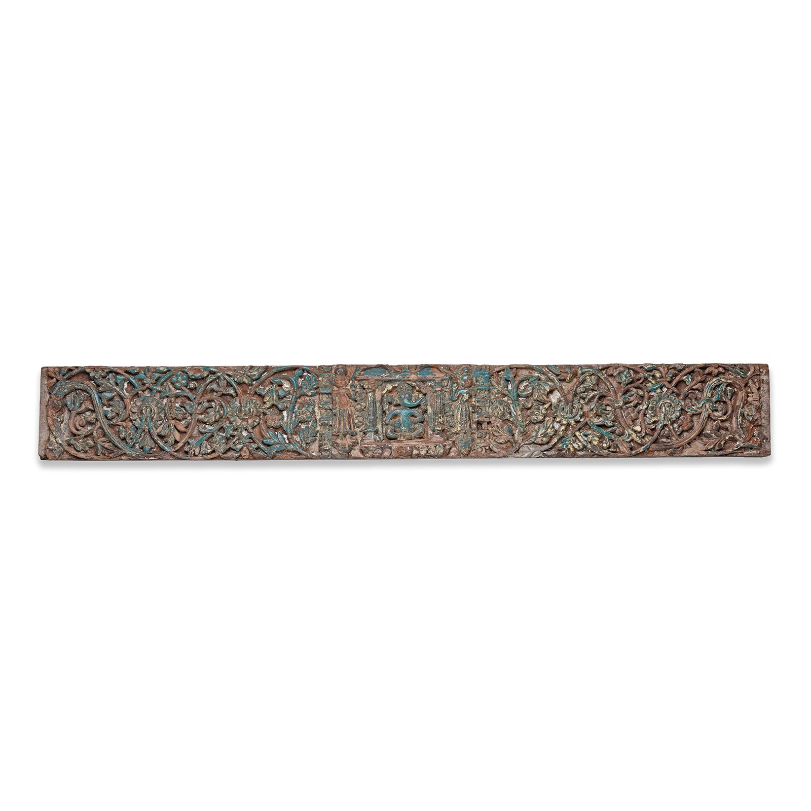 antique_indian_carved_lintel_panel_with_ganesh_A03096 Carved Teak Ganesh Lintel Panel From Gujarat - 19th Century - Image 1
