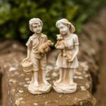 Standing Boy and Girl Garden Statues Set Stone Effect Resin Figures