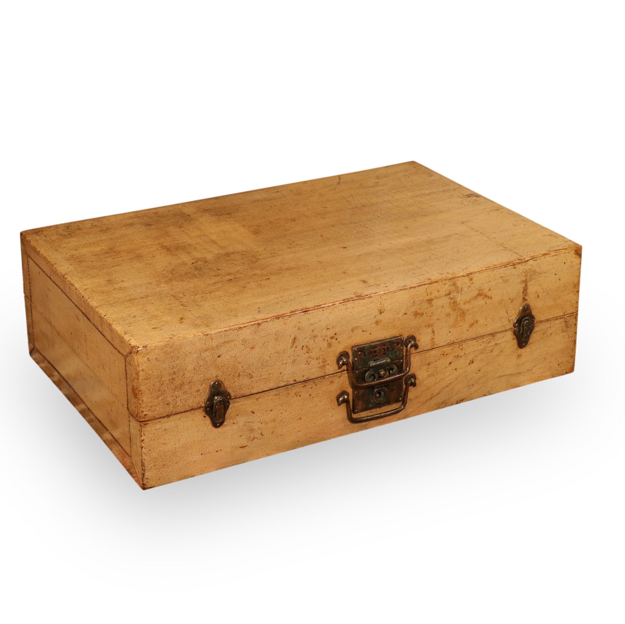 chests-and-boxes-pale-leather-trunk-from-shanghai-ca-1920-1 Pale Leather Trunk from Shanghai - Ca 1920 - Image 1
