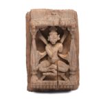 Carved Teak Panel Of Durga From Gujarat - 19thC