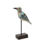 Painted Wooden Bird On Stand with distressed finish From Rajasthan