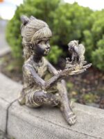 Sitting Girl with Fairy Resin Garden Statue Stone Effect 23cm - Image 6