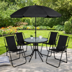 6pc Black Garden Furniture Set Table 4 Chairs and Parasol - Image 5