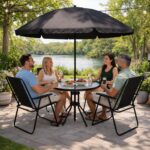 6pc Black Garden Furniture Set Table 4 Chairs and Parasol - Image 13
